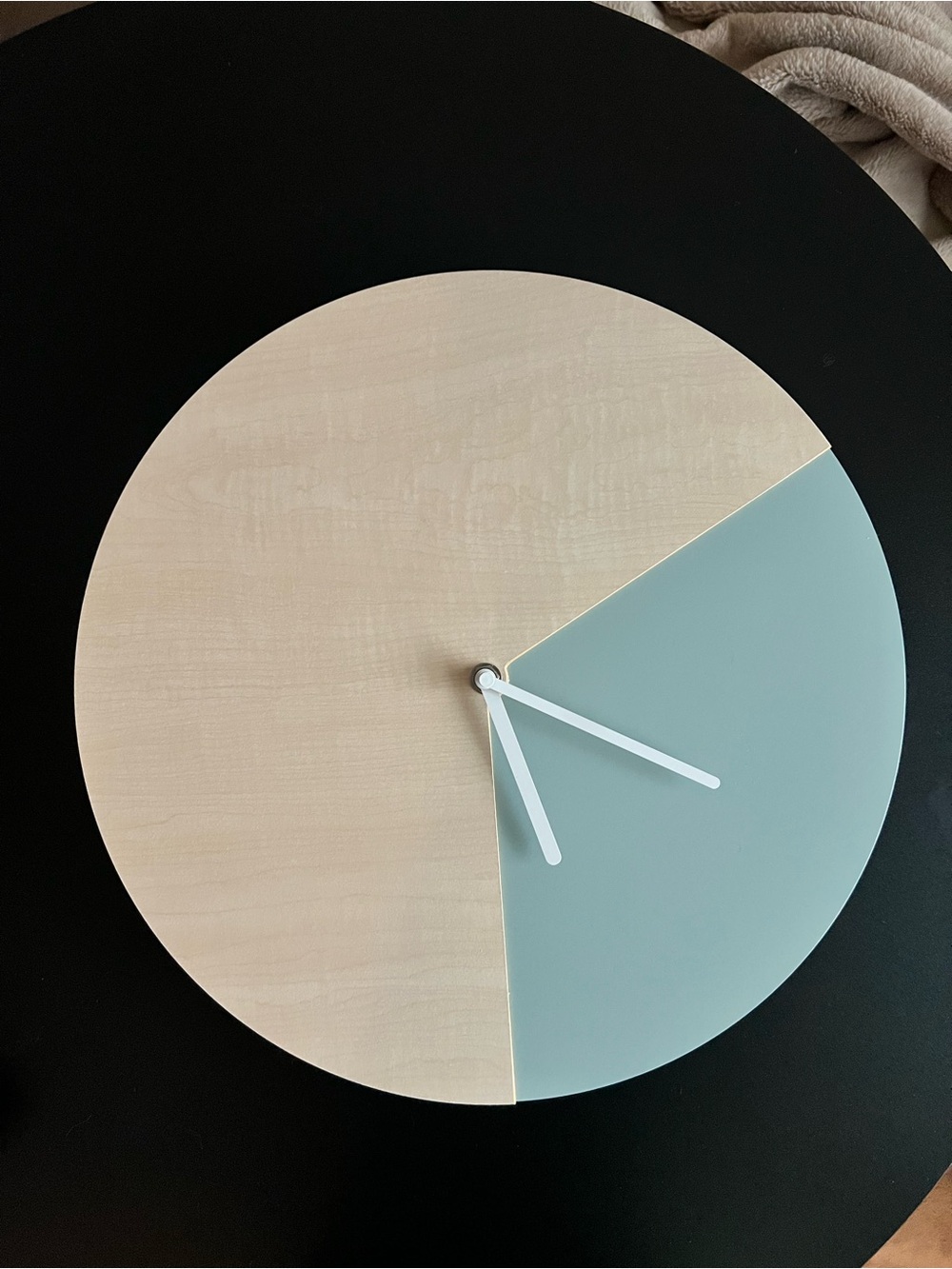 Two-Tone Modern Wall Clock in Cream and Sage with White Hands